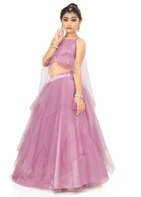 Kids Lavender Lehenga Choli For Girls  2