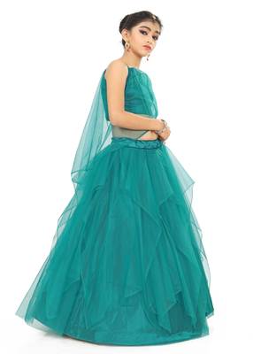 Kids Rama Net With Satin Lehenga Choli For Girls  3