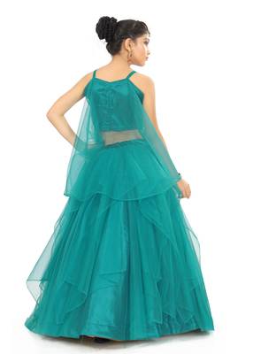 Kids Rama Net With Satin Lehenga Choli For Girls  4