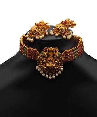 Antique Gold Choker Stone Studded necklace sets 1