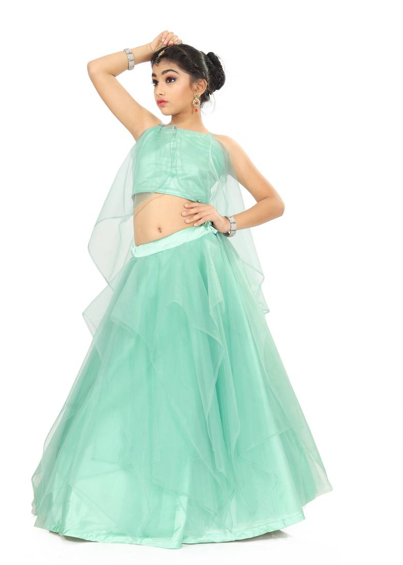 Girls Sky Blue Lehenga Choli For Weding Wear 