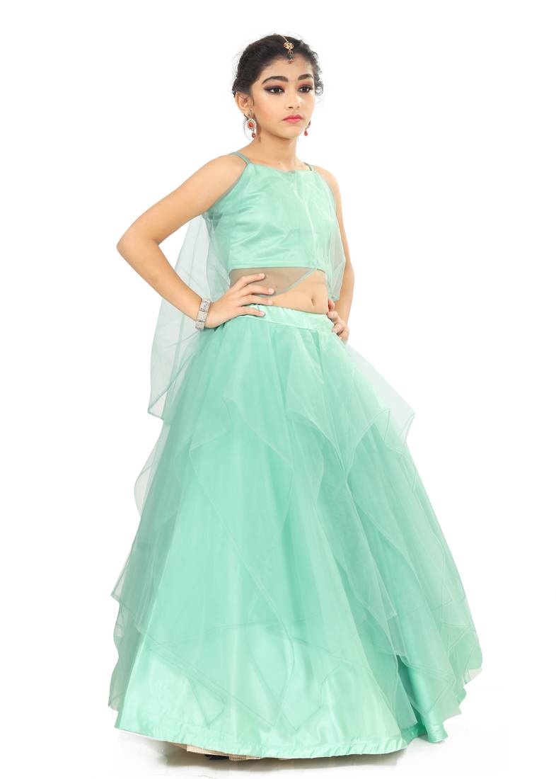 Girls Sky Blue Lehenga Choli For Weding Wear 