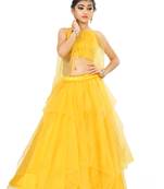 Kids Yellow Net With Satin Lehenga Choli For Girls 