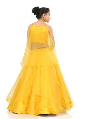 Kids Yellow Net With Satin Lehenga Choli For Girls  4