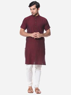 Maroon Cotton Dobby Striped Long Kurta 1