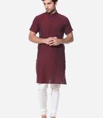 Maroon Cotton Dobby Striped Long Kurta