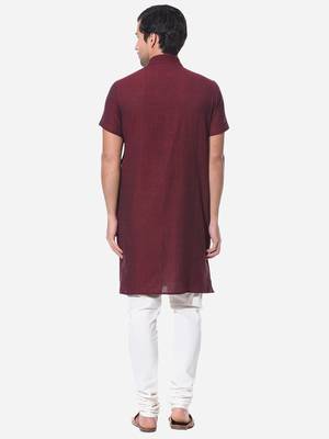 Maroon Cotton Dobby Striped Long Kurta 2