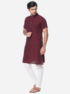 Maroon Cotton Dobby Striped Long Kurta 3