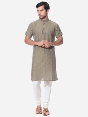 Olive Cotton Dobby Tanka Long Kurta 1