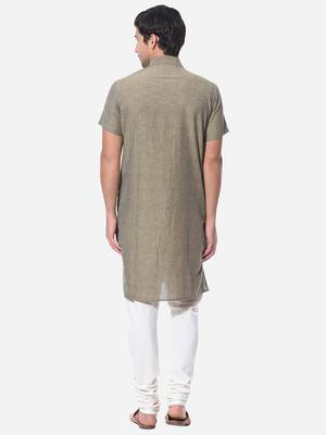 Olive Cotton Dobby Tanka Long Kurta 2