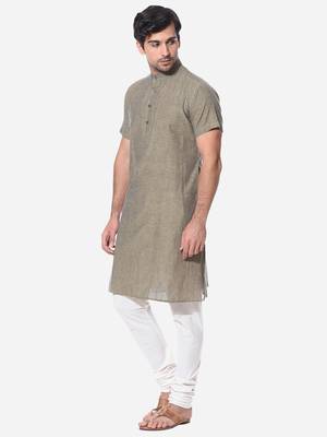 Olive Cotton Dobby Tanka Long Kurta 3