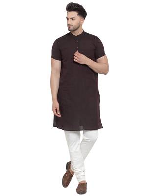 Black Red Cotton Dobby Tanka Long Kurta 1