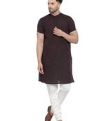 Black Red Cotton Dobby Tanka Long Kurta