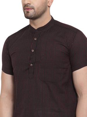 Black Red Cotton Dobby Tanka Long Kurta 5