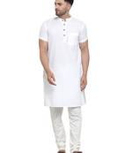 White Cotton Dobby Striped Long Kurta