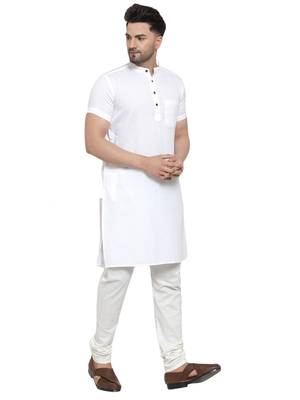 White Cotton Dobby Striped Long Kurta 2