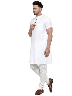 White Cotton Dobby Striped Long Kurta 4