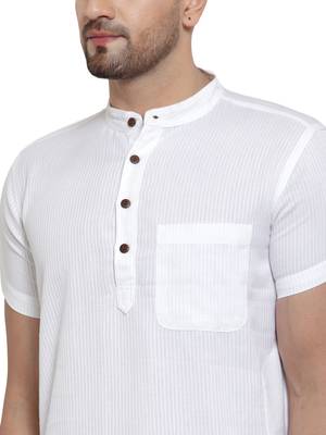 White Cotton Dobby Striped Long Kurta 5