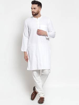 White Pintuck Striped Long Kurta 1