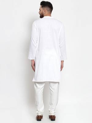 White Pintuck Striped Long Kurta 2