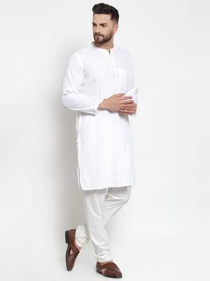 White Pintuck Striped Long Kurta 3