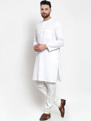 White Pintuck Striped Long Kurta 4