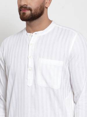 White Pintuck Striped Long Kurta 5