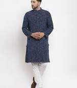 Blue Abstract  Cotton Long Kurta