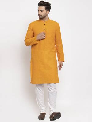 Mustard Slub Woven Long Kurta 1