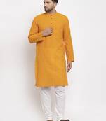 Mustard Slub Woven Long Kurta