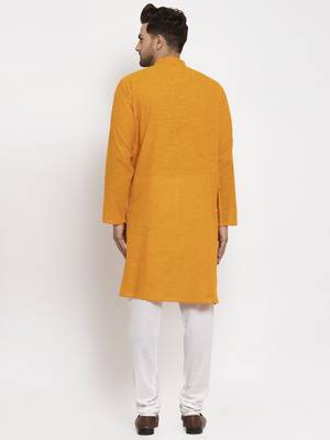 Mustard Slub Woven Long Kurta 2
