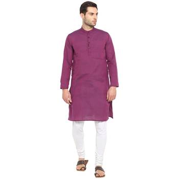 Purple Plain Cotton Long Kurta 1
