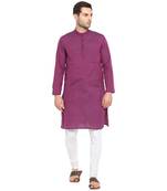 Purple Plain Cotton Long Kurta