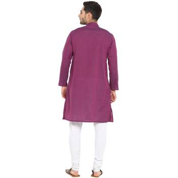 Purple Plain Cotton Long Kurta 2