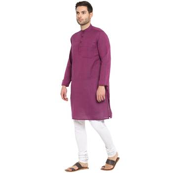 Purple Plain Cotton Long Kurta 3