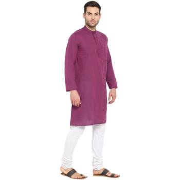 Purple Plain Cotton Long Kurta 4