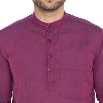 Purple Plain Cotton Long Kurta 5