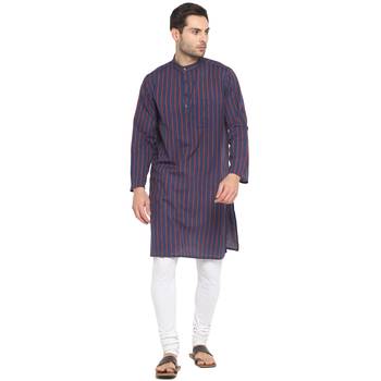 Navy Cotton Striped Long Kurta 1