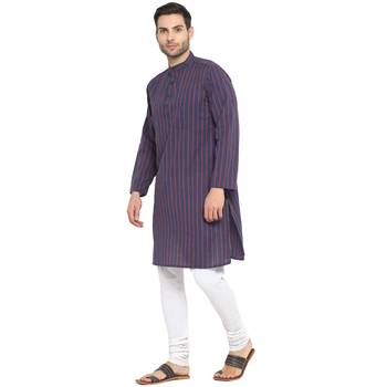 Navy Cotton Striped Long Kurta 3