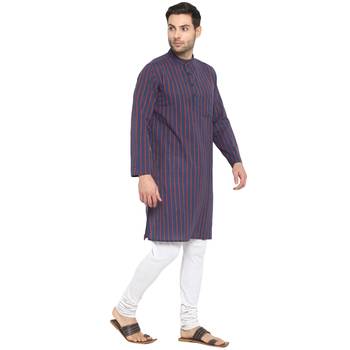 Navy Cotton Striped Long Kurta 4