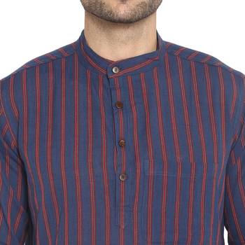 Navy Cotton Striped Long Kurta 5