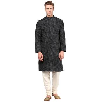 Black Abstract Woven Long kurta 1