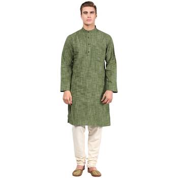 Olive Abstract Woven Long kurta 1