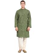 Olive Abstract Woven Long kurta