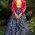 Navy-blue metallic foil printed net Semi Stitched bridal lehenga