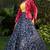 Navy-blue metallic foil printed net Semi Stitched bridal lehenga