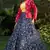 Navy-blue metallic foil printed net Semi Stitched bridal lehenga