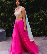 Pink Beads & Sequins Work Georgette Lehenga Choli For Wedding And Partywear