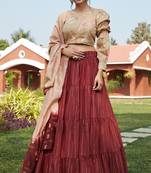Maroon jacquard weaving cotton Semi Stitched Bridal Lehenga