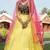 Yellow metallic foil printed net Semi Stitched bridal lehenga